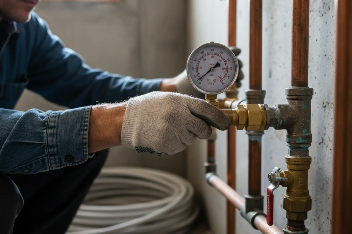 Pressure testing a repaired line during Water Line Repair in Harned